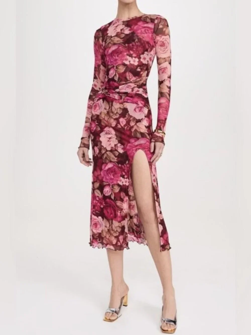 Free People Floral Mesh Long Sleeve Maxi Dress S